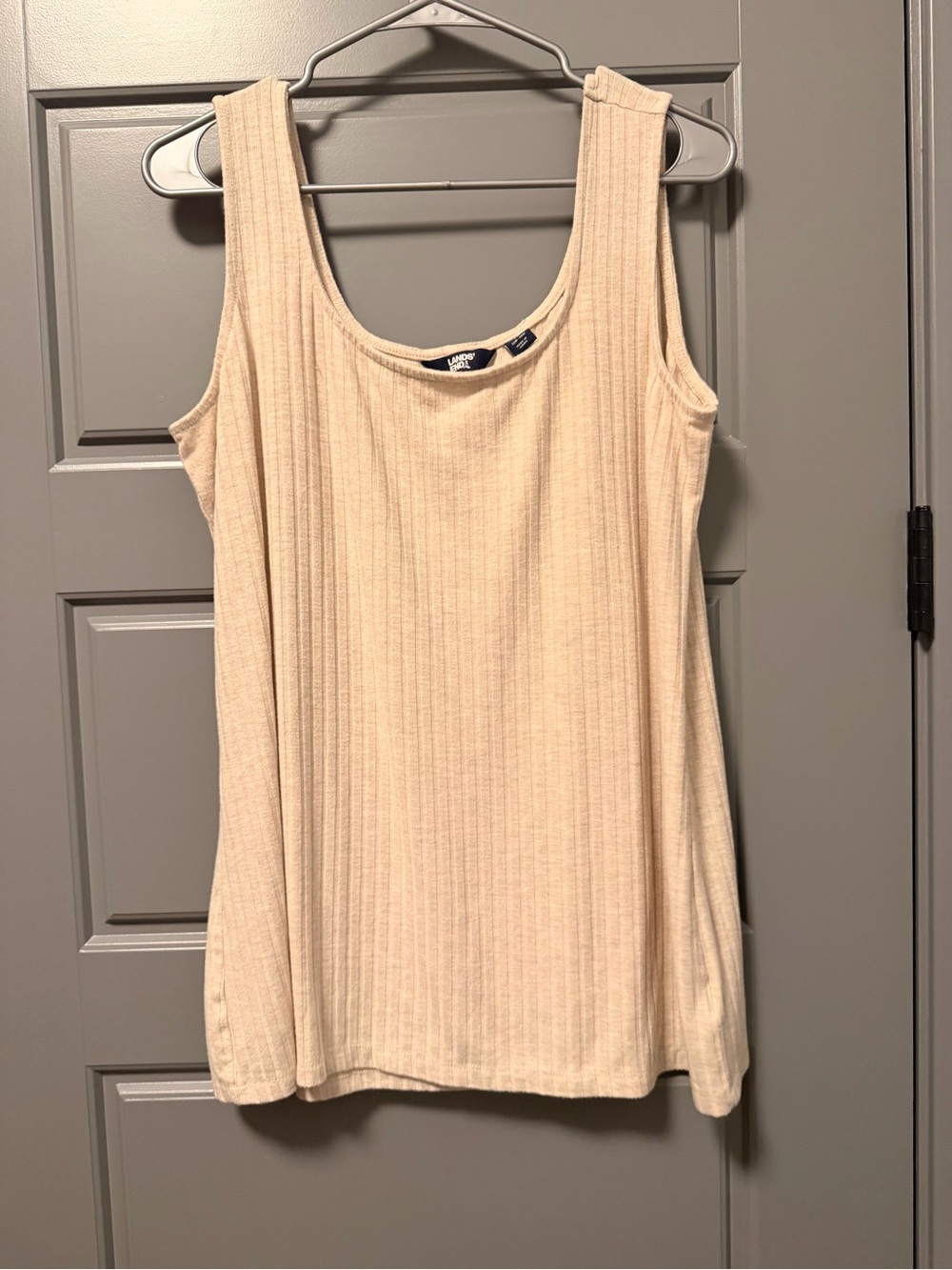 Lands' End Ribbed Scoop Neck Tank Top Beige 1X